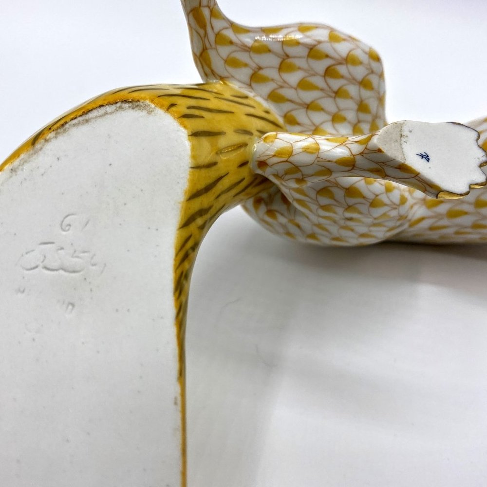 Herend Hungary hand painted yellow fishnet 24K accent Figurine Large Sneaky Fox - Picture 11 of 13